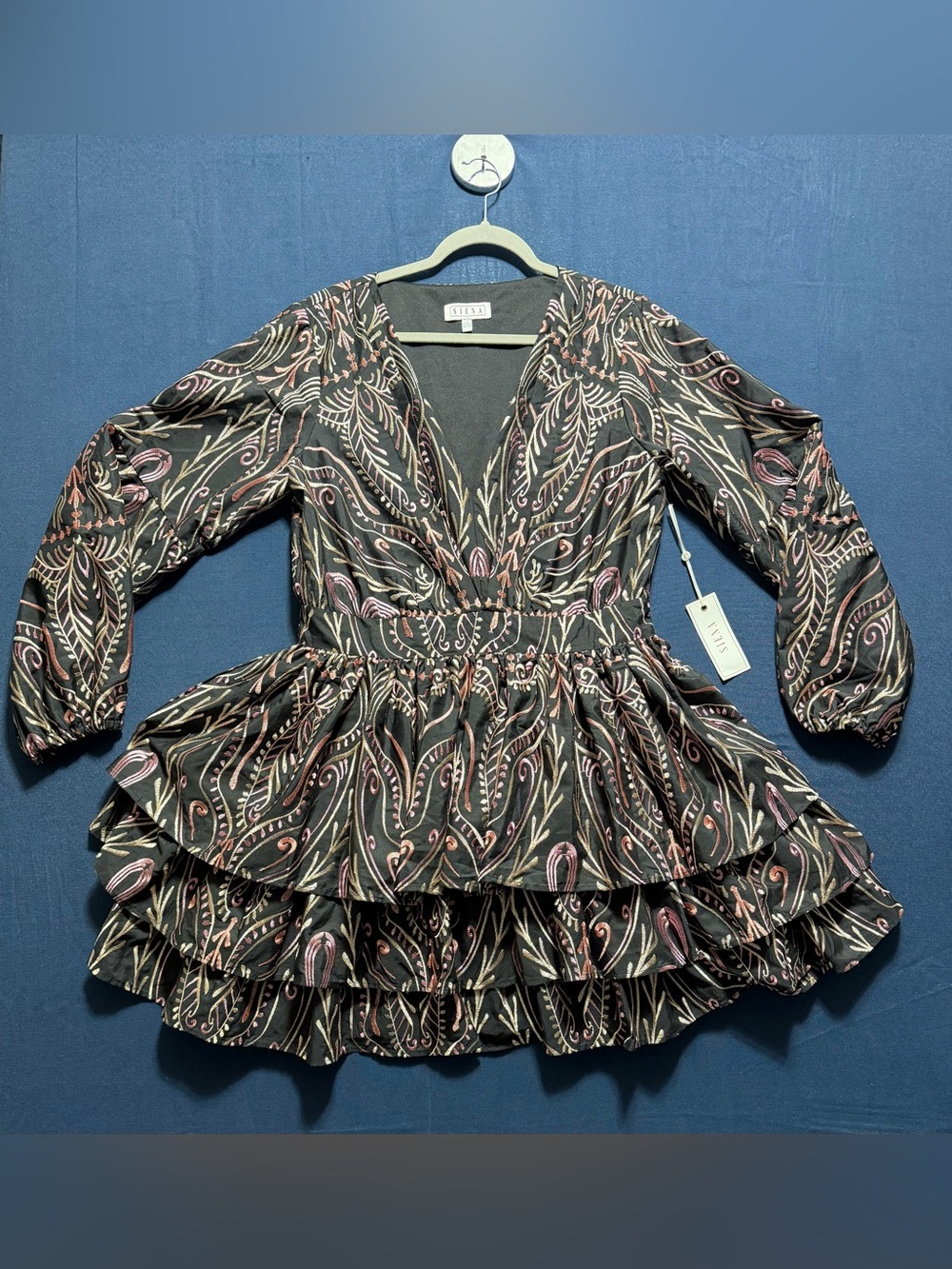 NWT Siena Embroidered Tiered Ruffle Dress Size 14